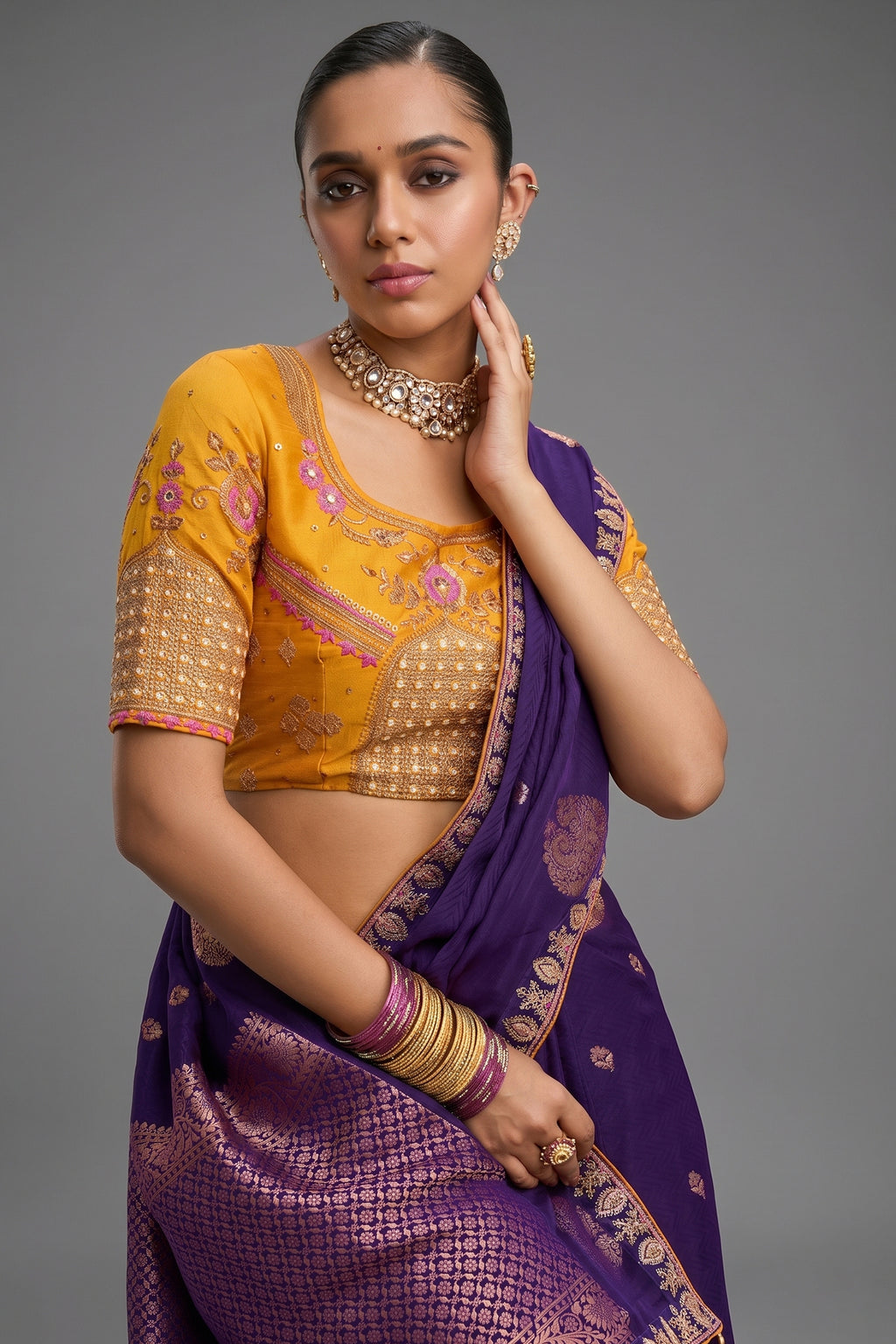 Dark Purple Viscose Woven Saree with Embroidery Border - purple viscose saree embroidery