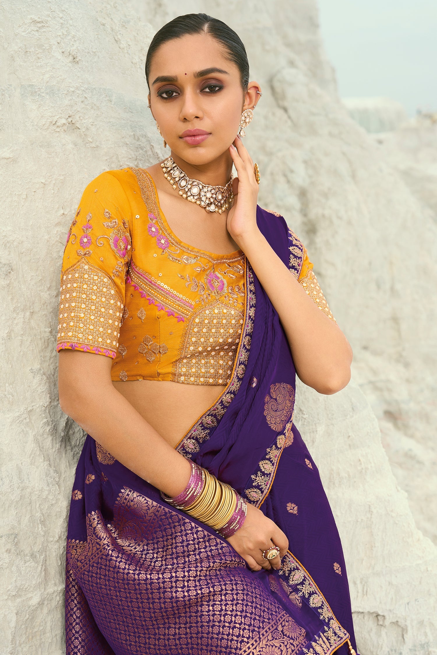 Dark Purple Viscose Woven Saree with Embroidery Border - purple viscose saree embroidery