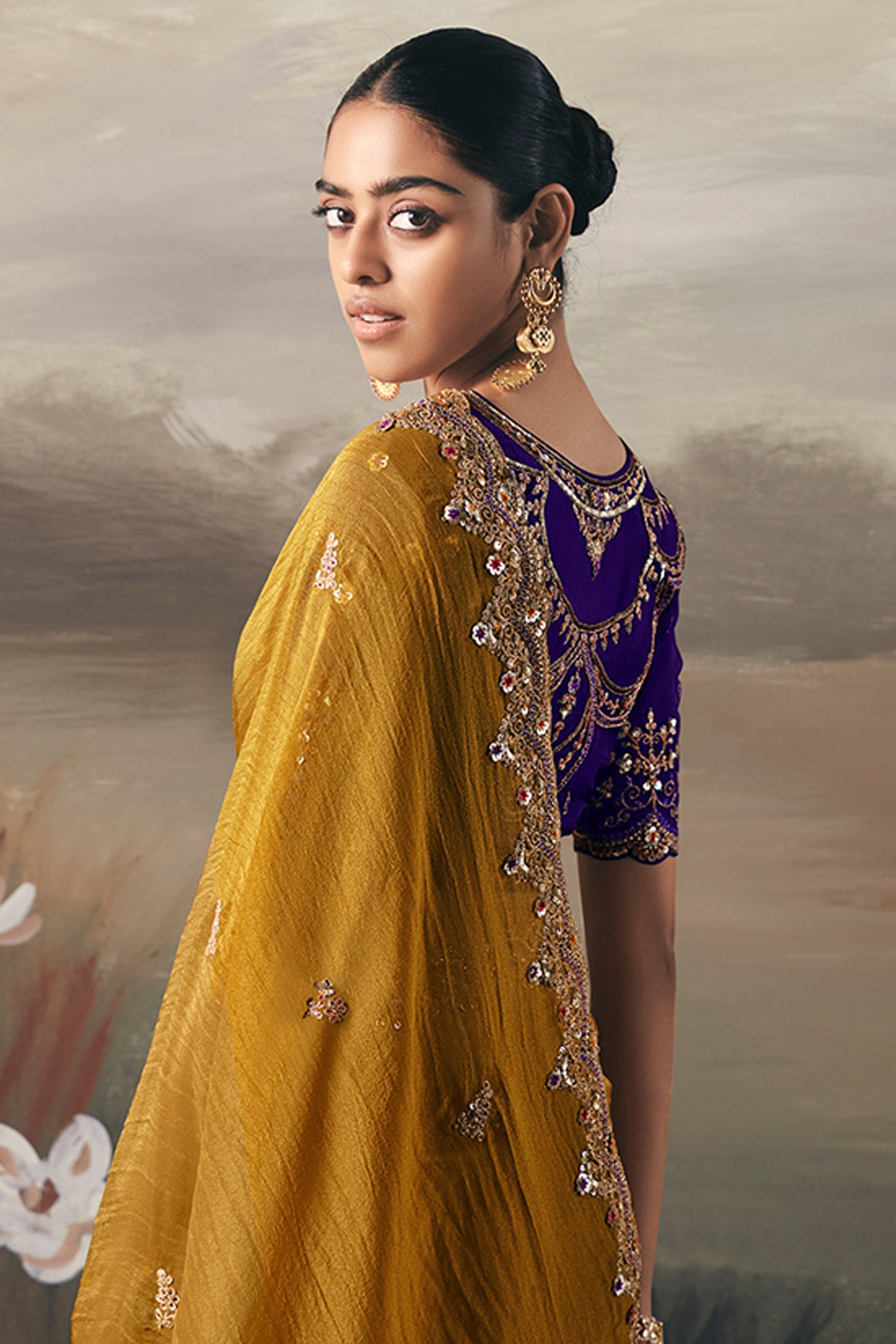 Mustard Tissue Saree with Sequin and Embroidered Border - red saree embroidered