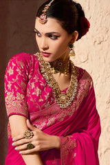 Pink Crepe Georgette Saree with Woven Border and Pallu