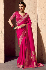 Pink Crepe Georgette Saree with Woven Border and Pallu
