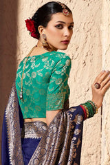 Dark Blue Crepe Georgette Saree with Woven Border and Pallu