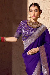 Purple Crepe Georgette Saree with Woven Border and Pallu