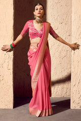Light Pink Crepe Georgette Saree with Woven Border and Pallu
