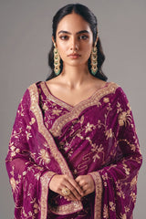 Purple Tissue Organza Saree with Sequin Beaded Motif - purple organza saree