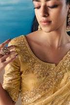 Golden Organza Tissue Saree with Sequin Beaded Motif - gold organza saree