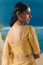 Golden Organza Tissue Saree with Sequin Beaded Motif - gold organza saree