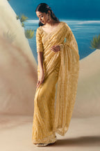 Golden Organza Tissue Saree with Sequin Beaded Motif - gold organza saree