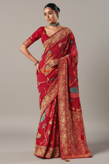 Dark Red Georgette Traditional Bandhej Weaving Saree