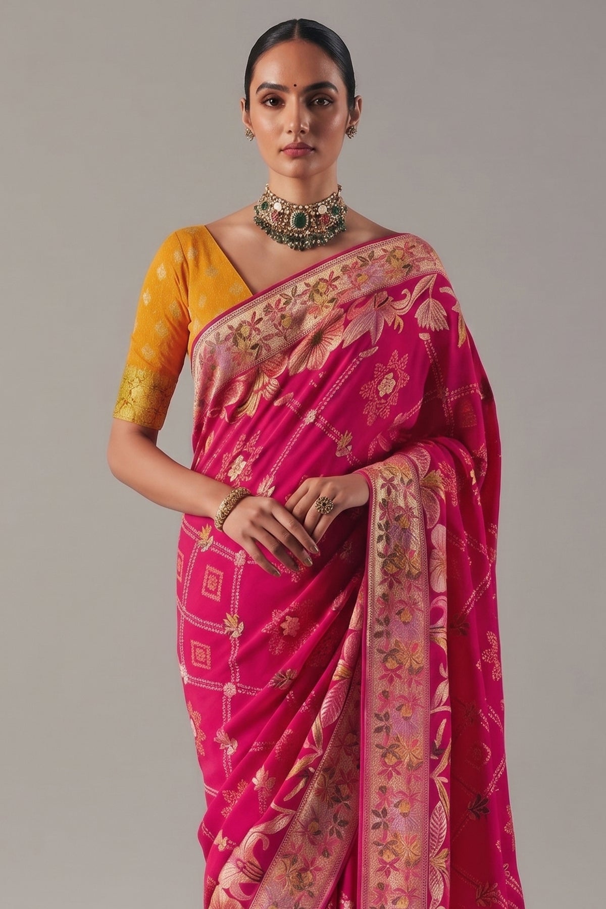 Dark Pink Georgette Traditional Bandhej Weaving Saree - pink georgette saree bandhej
