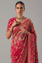 Pink Georgette Traditional Floral Motif Bandhej Saree - pink georgette saree bandhej