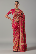 Pink Georgette Traditional Floral Motif Bandhej Saree - pink georgette saree bandhej