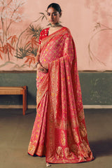 Pink and Red Georgette Traditional Bandhej Weaving Saree