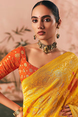 Yellow Georgette Traditional Bandhej Weaving Saree