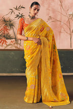 Yellow Georgette Traditional Bandhej Weaving Saree - yellow georgette saree bandhej