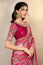 Pink Jacquard Silk Half and Half Saree - pink silk saree