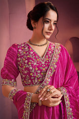 Pink Silk Leheriya Print Saree with Embroidered Border