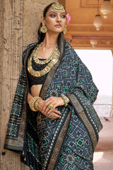 Steel Grey Art Silk Patola Print Saree