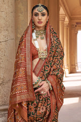 Green and Orange Art Silk Patola Print Saree
