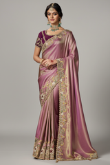 Orchid Purple Silk Woven Saree with Embroidered Border and Golden Highlights