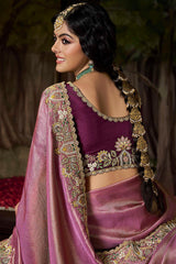 Orchid Purple Silk Woven Saree with Embroidered Border and Golden Highlights