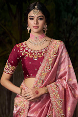 Pink Silk Woven Saree with Embroidered Border