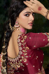 Pink Silk Woven Saree with Embroidered Border