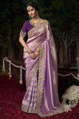 Purple Silk Woven Saree with Embroidered Border