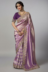 Purple Silk Woven Saree with Embroidered Border