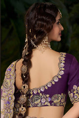 Purple Silk Woven Saree with Embroidered Border