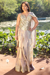 Lilac Purple Organza Tissue Saree with Kiran Lace Border