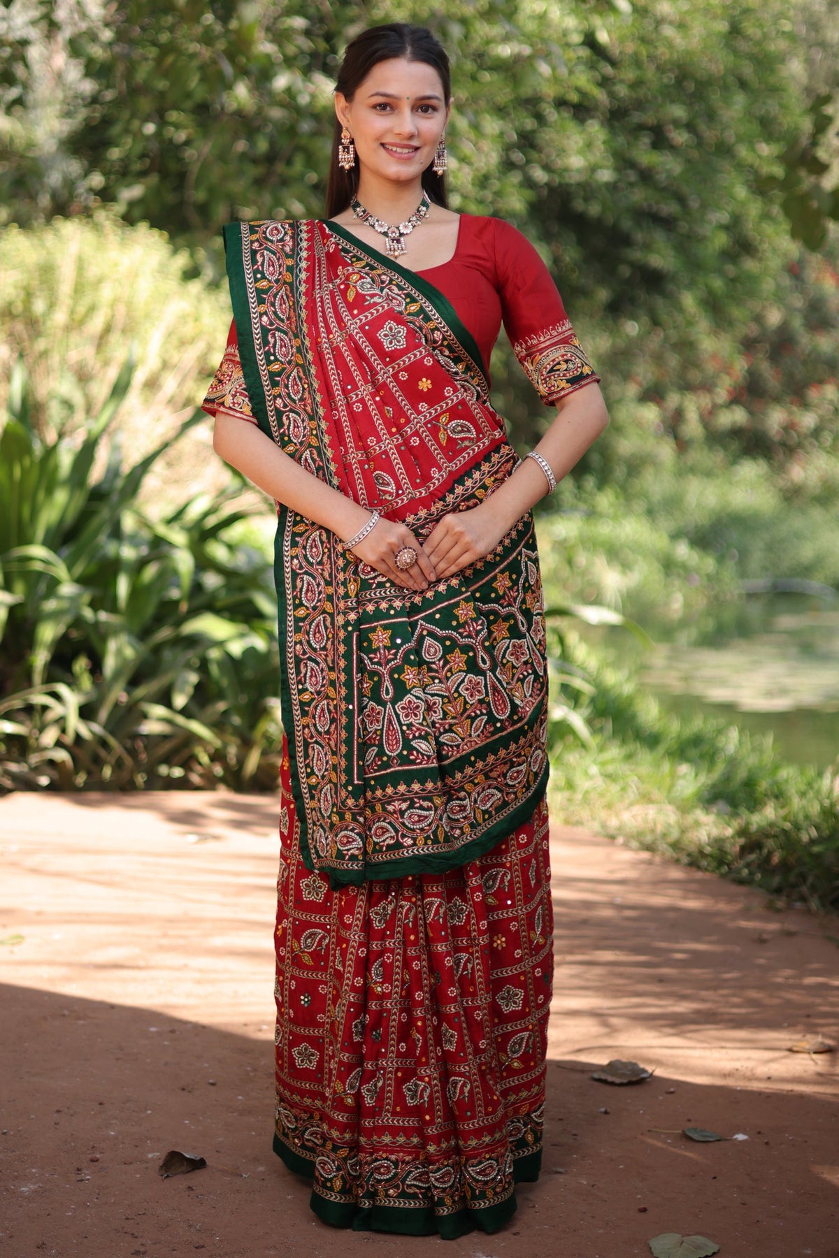 Maroon Gaji Silk Traditional Gharchola with Contrast Pallu and Border - maroon silk saree