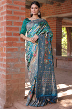 Blue and Multi Colored Modal Silk Woven Saree with Gota and Applique Work - red silk saree