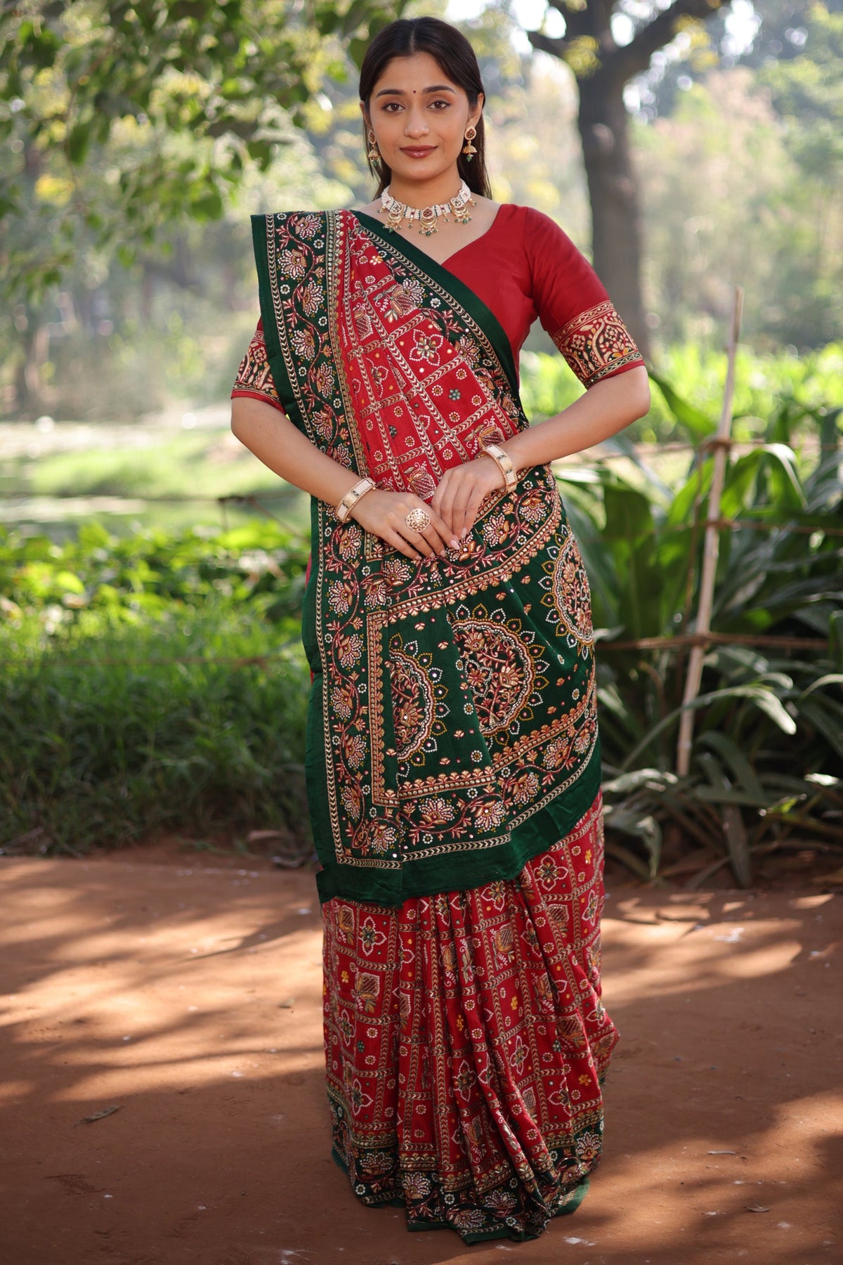 Maroon Gaji Silk Traditional Gharchola with Contrast Pallu and Border - maroon silk saree