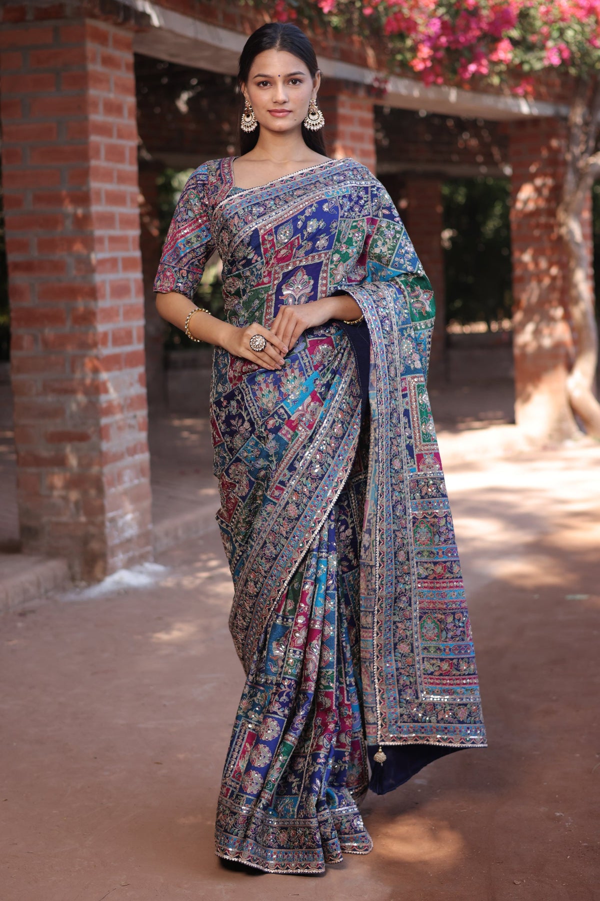 Blue Modal Silk Printed Saree with Sequin Embroidery Work