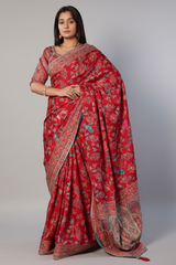 Red Silk Printed Saree with Sequin Embroidery Work
