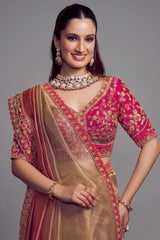 Rose Golden Shaded Tissue Silk Plain Saree with Embroidered Border