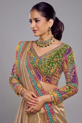 Golden Shaded Tissue Silk Plain Saree with Embroidered Border