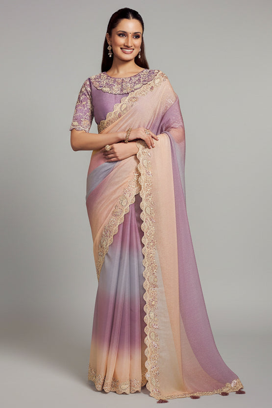 Multi Colored Georgette Saree with Sequin Worked Border