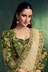 Lemon Yellow Tissue Silk Plain Saree with Embroidered Border