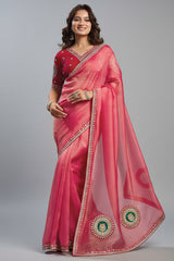 Light Pink Organza Silk Saree with Sequin Embroidery Work