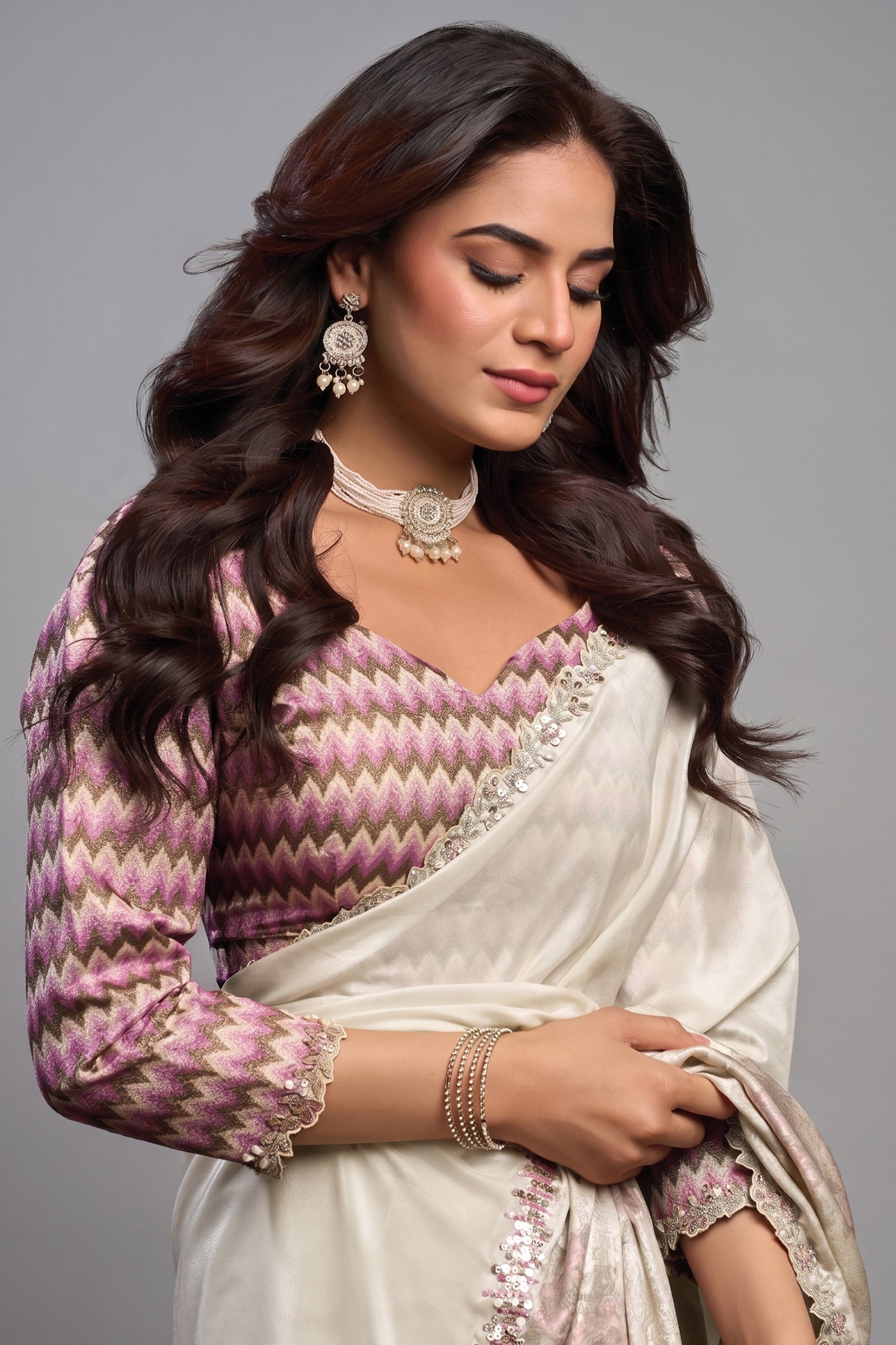 Pearl White Uppada Silk Plain Saree with Lace Work - white silk saree