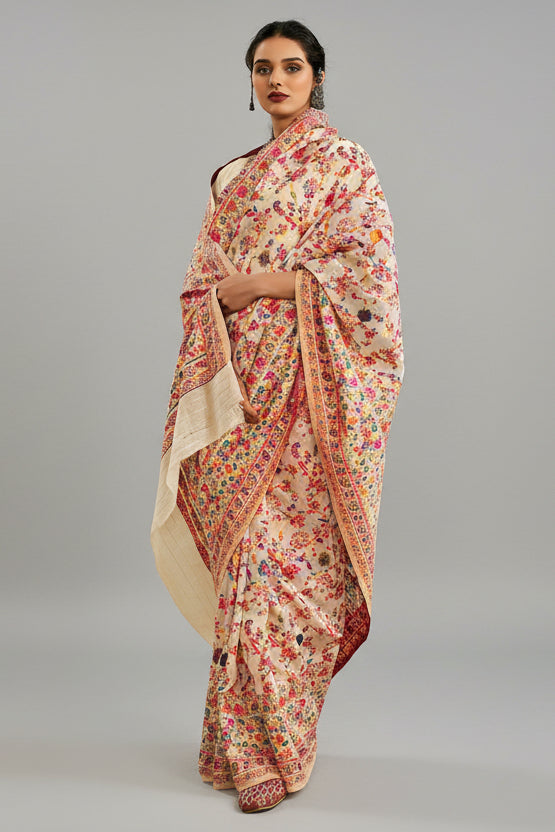 Off White Art Silk Saree with Weaving