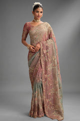 Triple Toned Silk All Over Embroidered Saree
