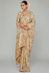 Cream Silk Woven Saree with Embroidery