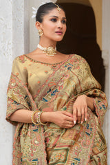 Moss Green Silk Woven Saree with Embroidery