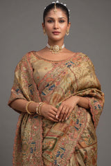 Moss Green Silk Woven Saree with Embroidery