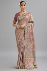 Mauve Silk Woven Saree with Embroidery