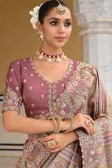 Mauve Silk Woven Saree with Embroidery