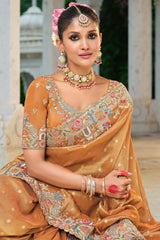 Orange Tissue Silk Woven Saree with Embroidery